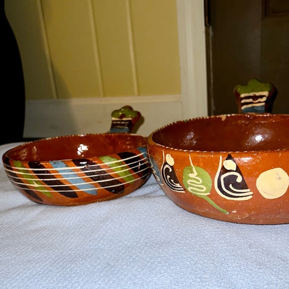 Mexican Tlaquepaque Nesting Bowls 2 Piece Set Redware Pottery Glazed Terra Cotta - Picture 9 of 15